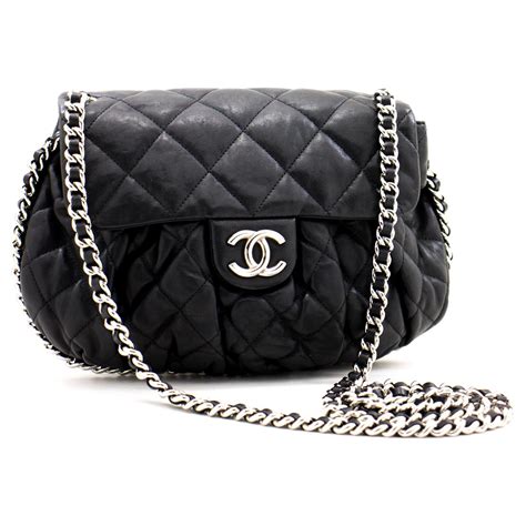 chanel chain around bag black|Black Chanel leather shoulder bag.